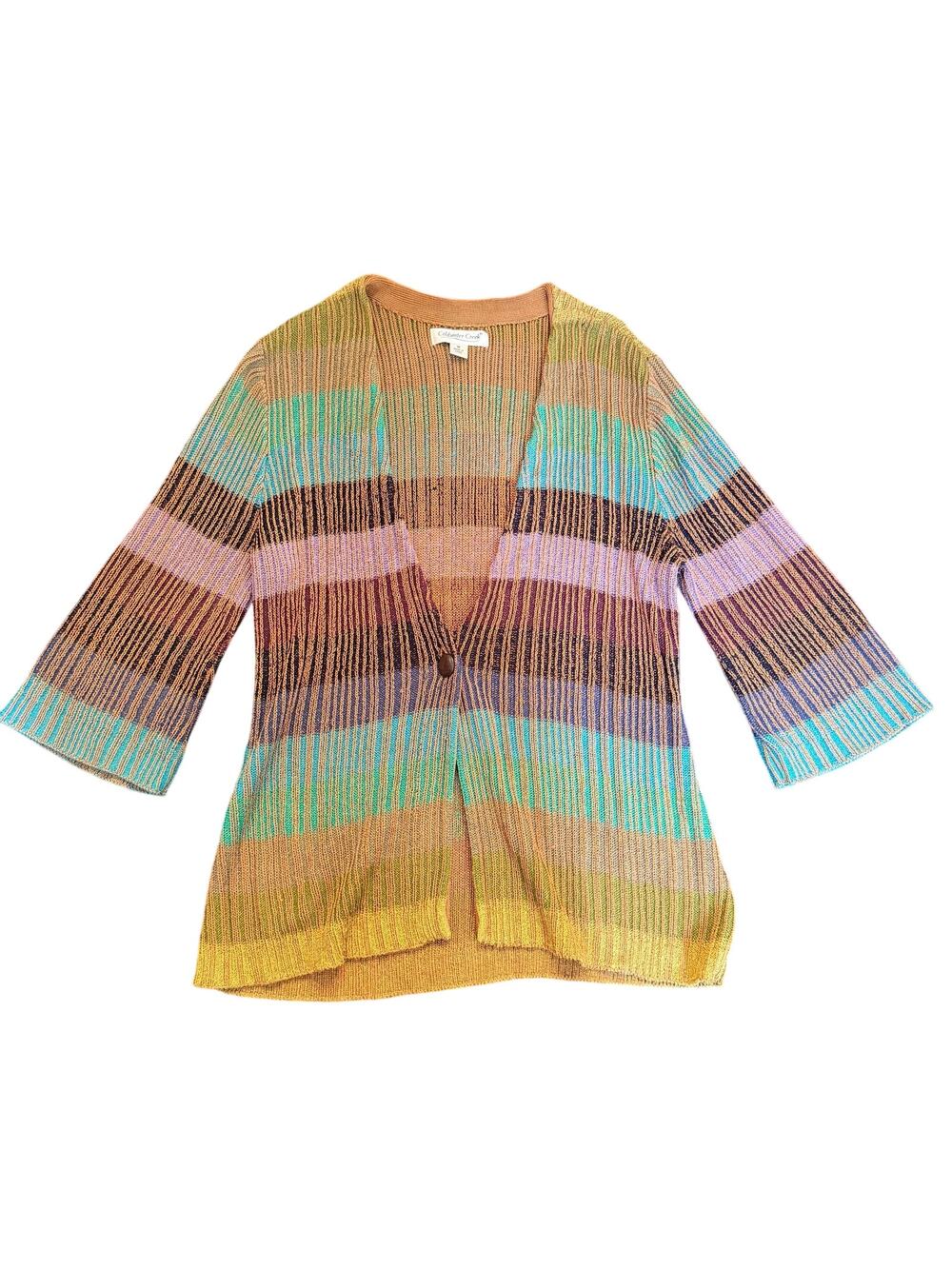 striped Knit Cardigan Single Button Earth Tone Sweater M Whimsygoth - Picture 1 of 9